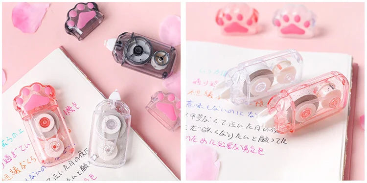 🐾 Fita Corretiva Pata de Gato Kawaii: Transparente, Fofa e Essencial para Escola e Escritório!