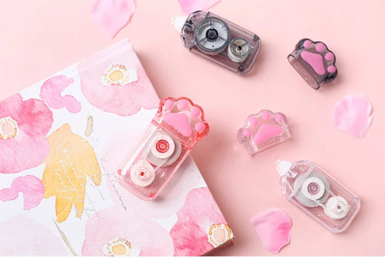 🐾 Fita Corretiva Pata de Gato Kawaii: Transparente, Fofa e Essencial para Escola e Escritório!