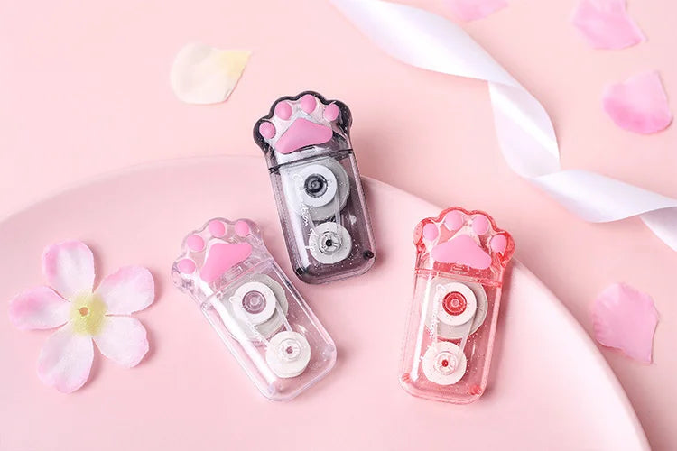 🐾 Fita Corretiva Pata de Gato Kawaii: Transparente, Fofa e Essencial para Escola e Escritório!