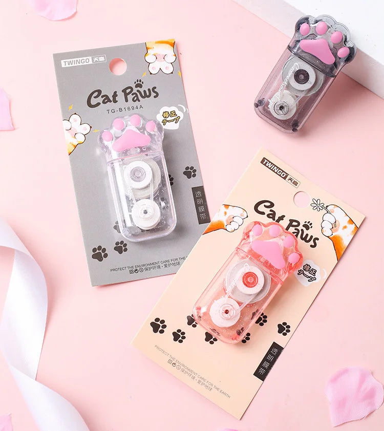 🐾 Fita Corretiva Pata de Gato Kawaii: Transparente, Fofa e Essencial para Escola e Escritório!