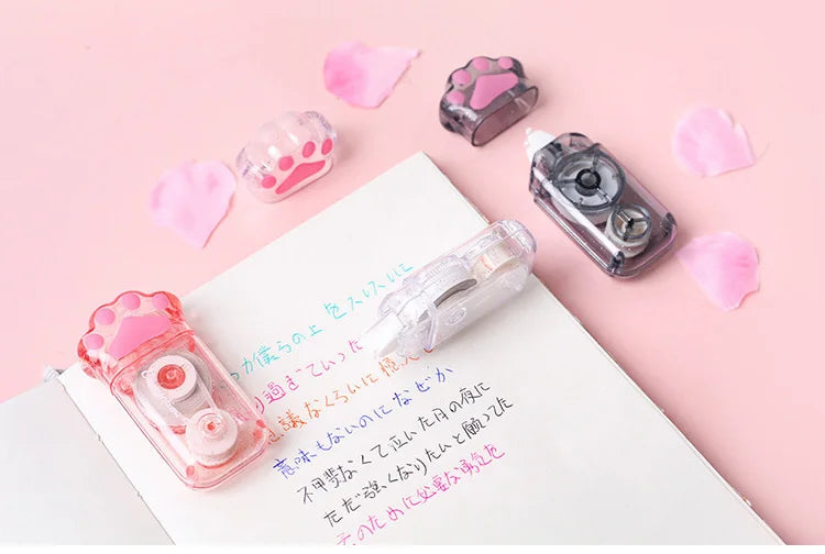🐾 Fita Corretiva Pata de Gato Kawaii: Transparente, Fofa e Essencial para Escola e Escritório!