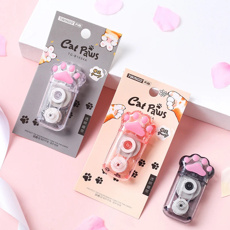 🐾 Fita Corretiva Pata de Gato Kawaii: Transparente, Fofa e Essencial para Escola e Escritório!