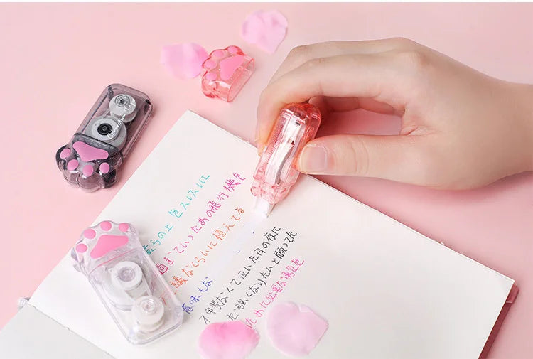 🐾 Fita Corretiva Pata de Gato Kawaii: Transparente, Fofa e Essencial para Escola e Escritório!