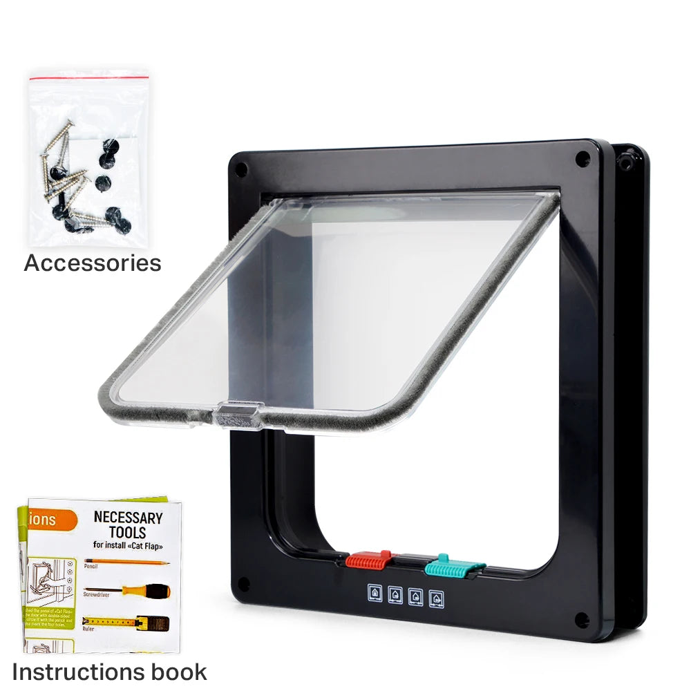 🚪 Porta Inteligente Pet 4 Vias: Controle de Acesso Total, Trava de Segurança em Plástico ABS!
