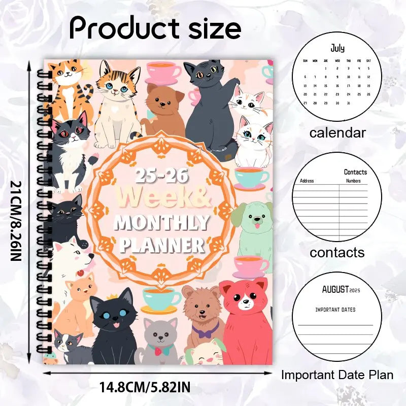 🗓️ Planner Semanal e Mensal 2025-2026: Arte Natural, Gatos e Cães, com Espiral!