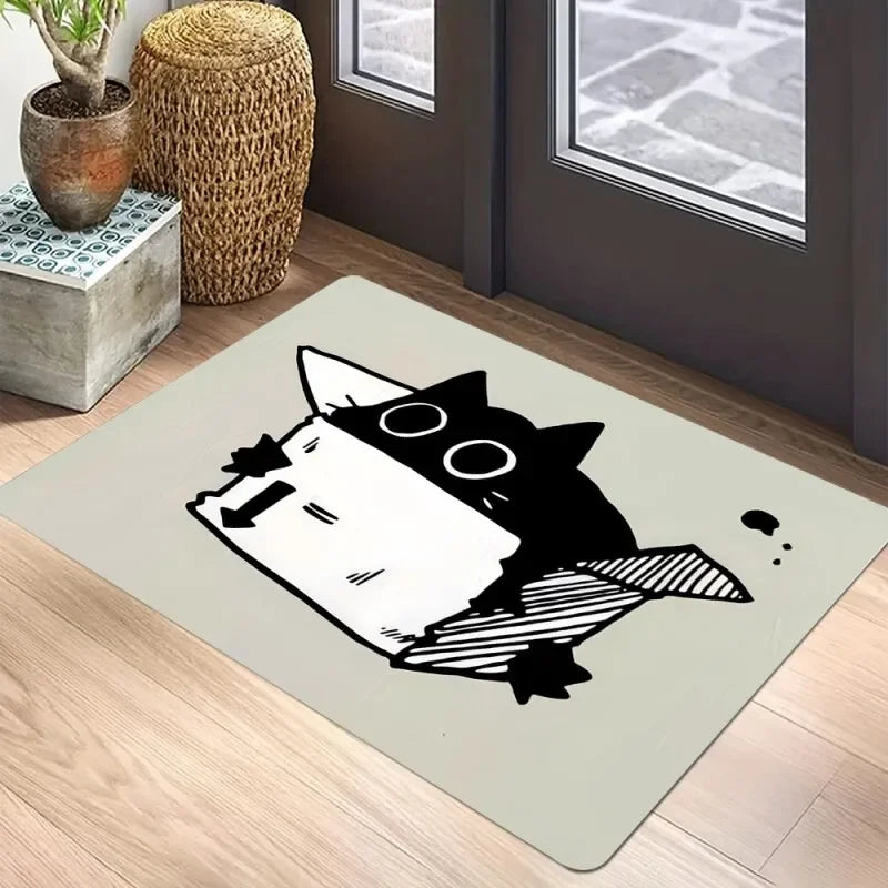 🐈‍⬛ Tapete Capacho Gato Preto Boas-Vindas: Antiderrapante, Lavável e Perfeito para Interior/Exterior!