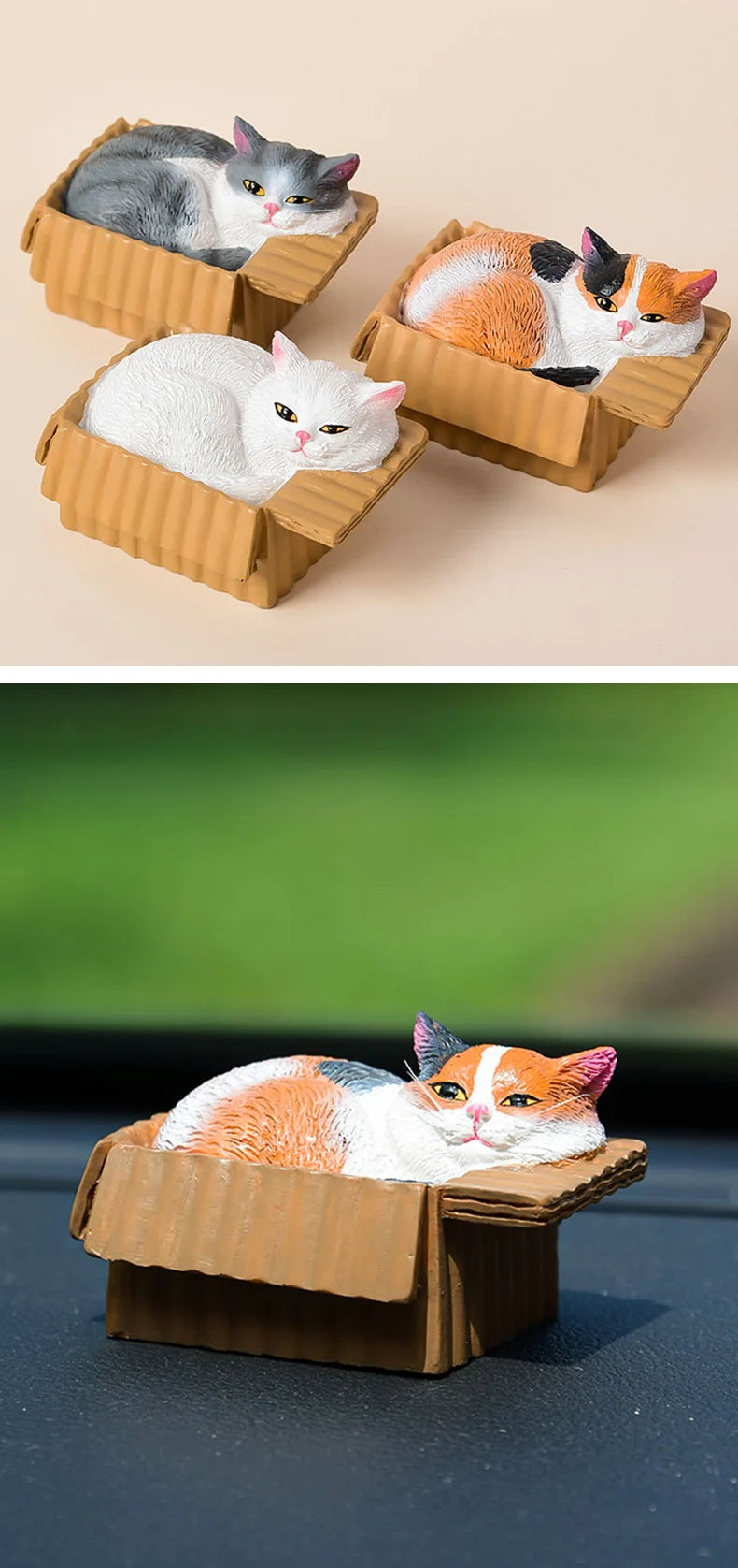 📦 Miniatura Decorativa Realista: Gatinho Aconchegante na Caixa – Toque de Carinho em Resina!