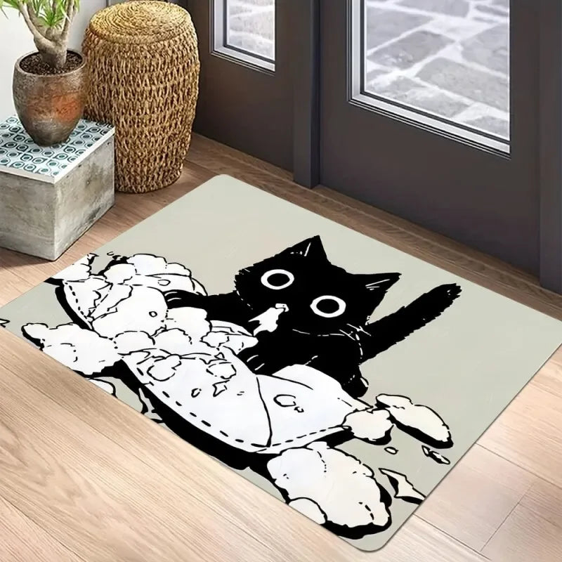 🐈‍⬛ Tapete Capacho Gato Preto Boas-Vindas: Antiderrapante, Lavável e Perfeito para Interior/Exterior!