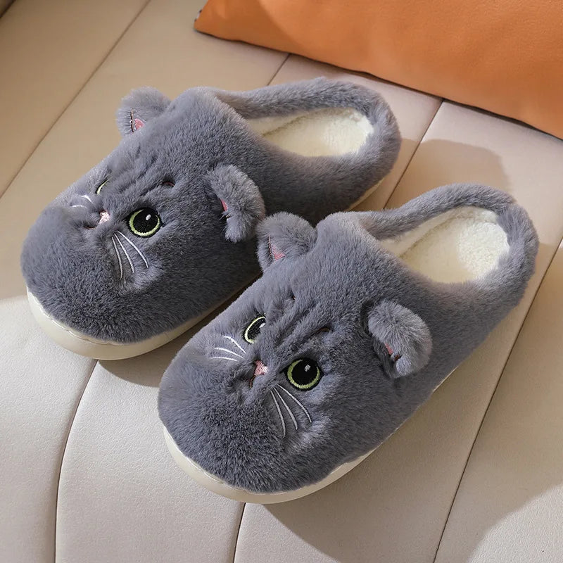 🐾 Pantufas Gato Cartoon Quentinhos: Pelúcia Antiderrapante – Conforto para os pes!