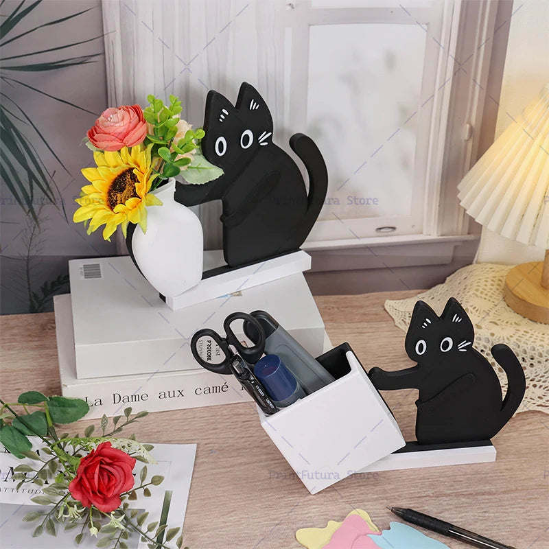 🐈 Vaso Gatinho Travesso 3D: Porta-Canetas e Enfeite de Gato Preto Fofo!