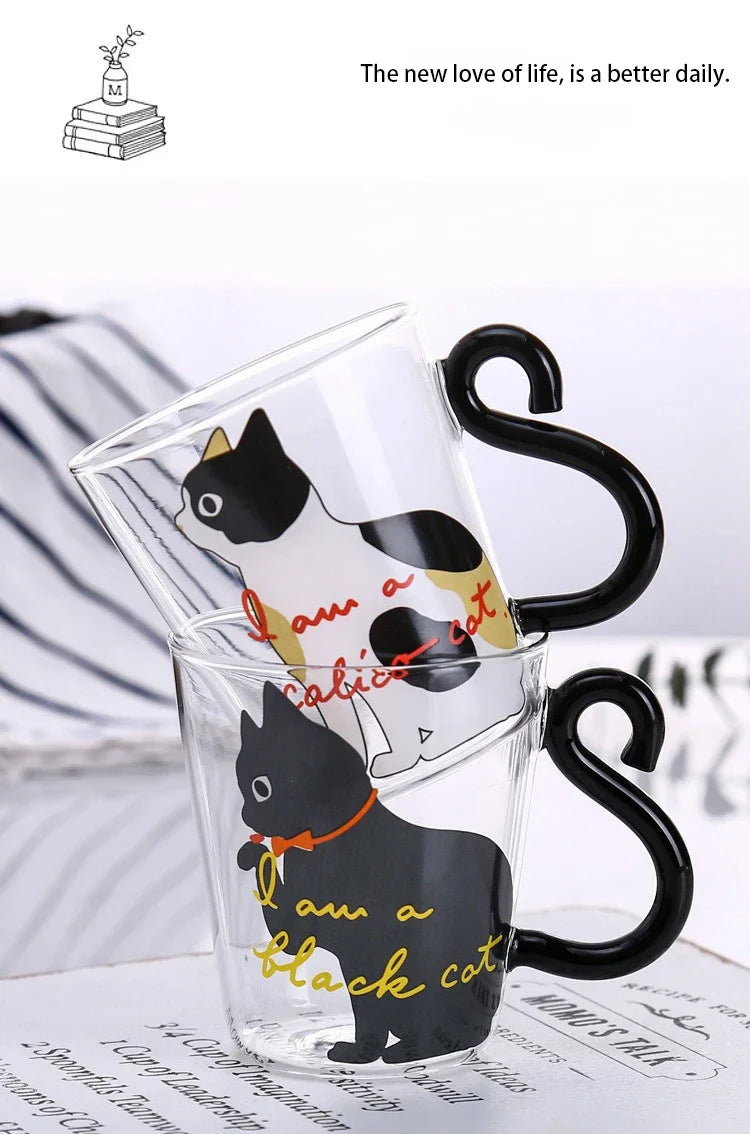 ☕ Caneca Cauda de Gato 3D (250ml): Vidro Borossilicato Resistente ao Calor – Presente Único para Cat Lovers!