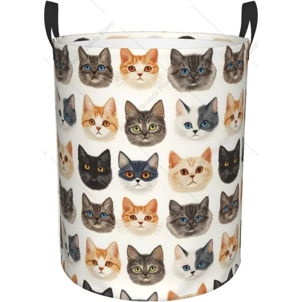 🧺 Cesto de Roupa Patinha Fofa: Estampa de Rosto de Gato – Organização Criativa para Quarto!