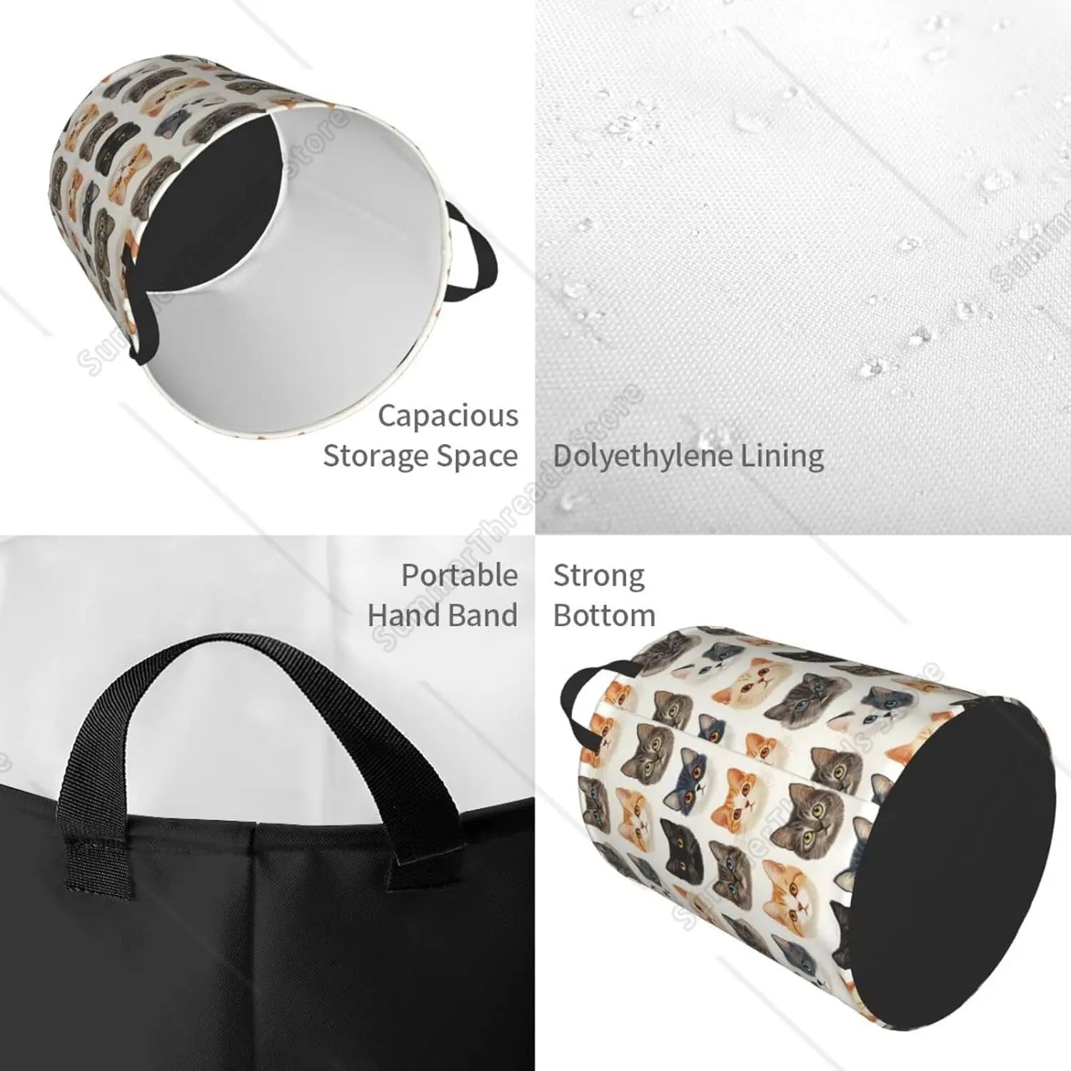 🧺 Cesto de Roupa Patinha Fofa: Estampa de Rosto de Gato – Organização Criativa para Quarto!