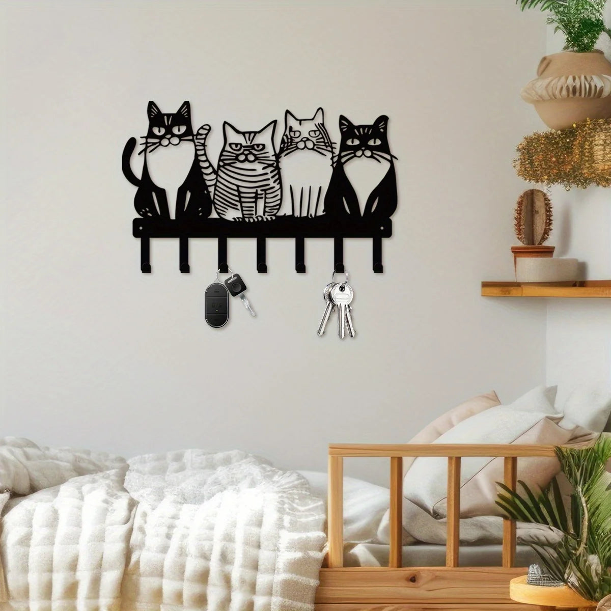 🗝️ Gancho de Parede Gato Charmoso: Metal Resistente para Chaves, Casacos e Toalhas – Organização Felina!