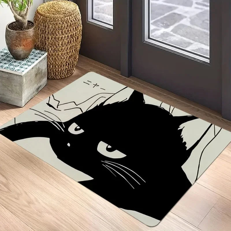🐈‍⬛ Tapete Capacho Gato Preto Boas-Vindas: Antiderrapante, Lavável e Perfeito para Interior/Exterior!