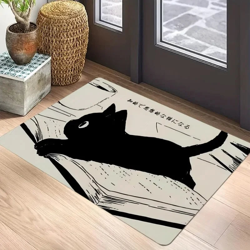 🐈‍⬛ Tapete Capacho Gato Preto Boas-Vindas: Antiderrapante, Lavável e Perfeito para Interior/Exterior!