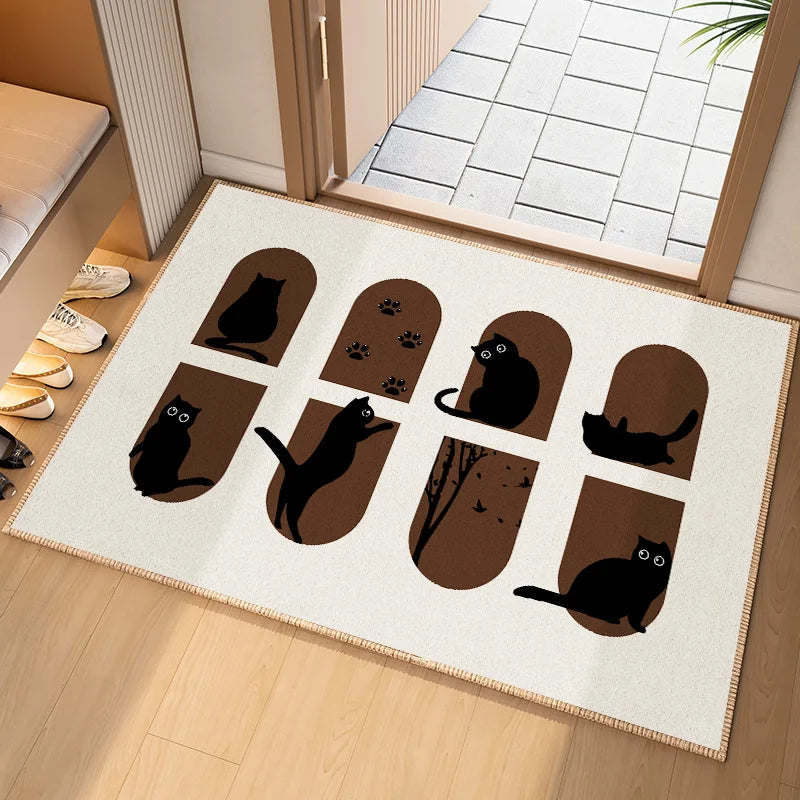 👣 Tapete de Entrada Gato Preto Minimalista: Pegadas de Pata e Base Antiderrapante!