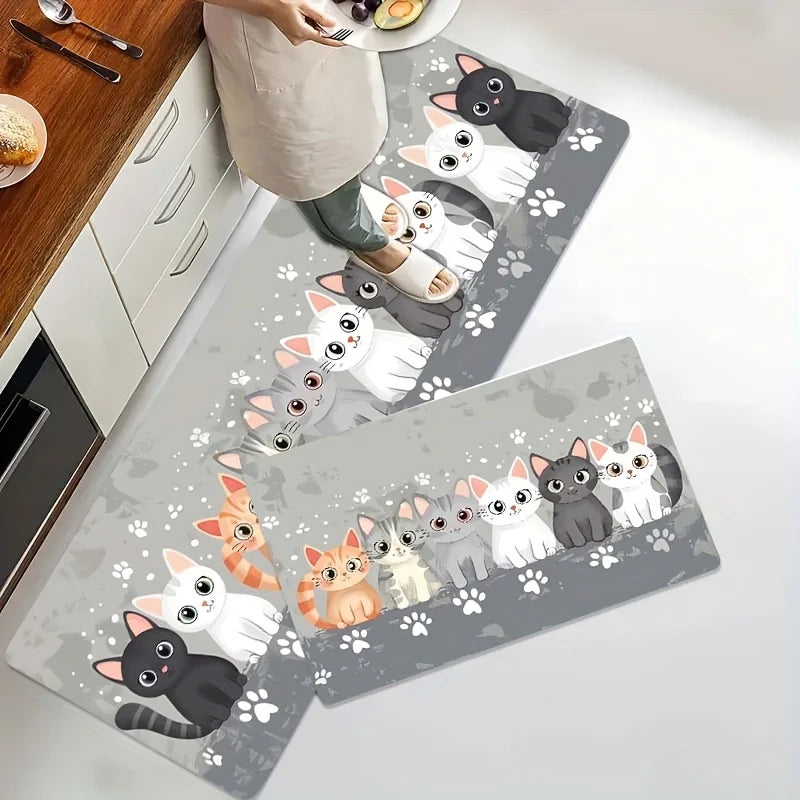 😻 Tapete Gatinho Fofo VIKAMA: Super Absorvente, Antiderrapante – Ideal para Cozinha, Banheiro e Entrada!