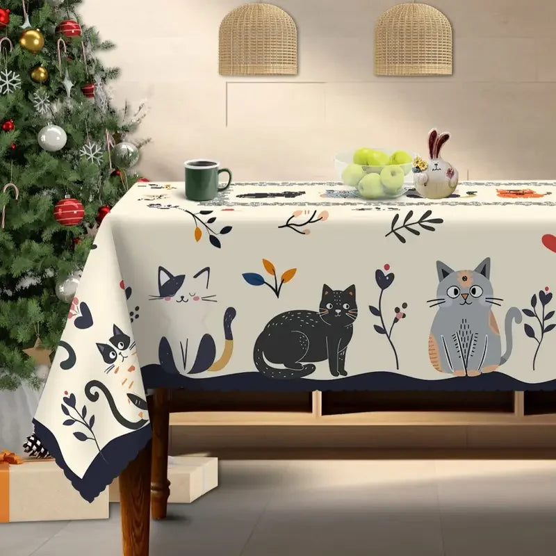 🌸 Toalha de Mesa Floral Gatos Fofos: Estampa Gato Laranja/Preto – Decoração de Festa e Jantar!