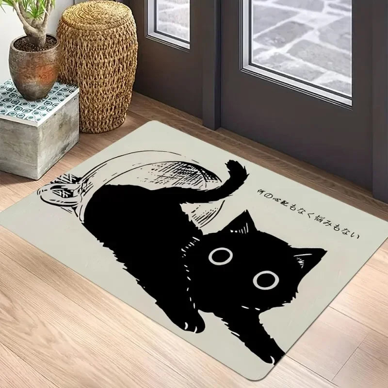 🐈‍⬛ Tapete Capacho Gato Preto Boas-Vindas: Antiderrapante, Lavável e Perfeito para Interior/Exterior!
