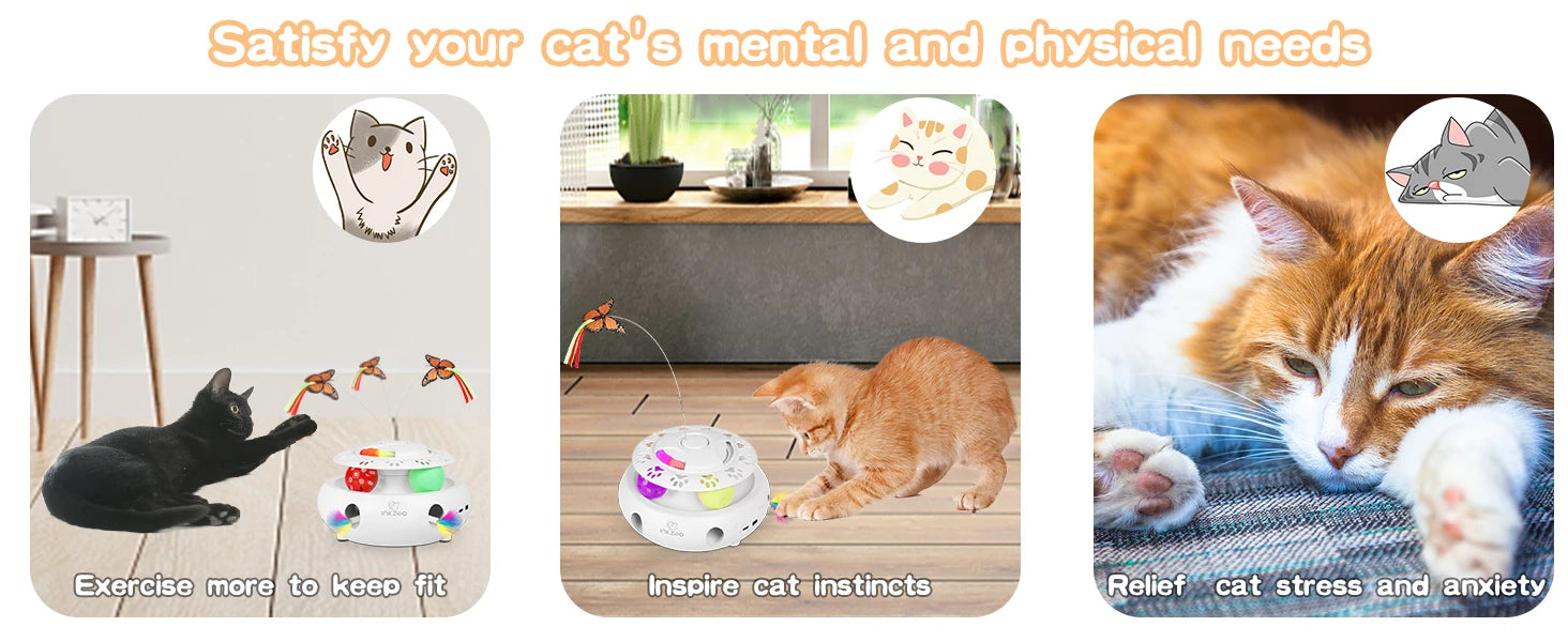 🕹️Bate-Rato Automático, Borboleta e Pista – Centro de Entretenimento USB para Gatos!