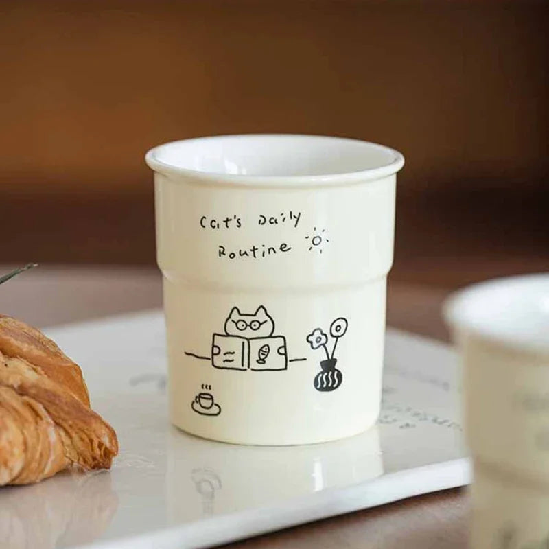 ☕ Caneca Gatinho 225ml: Ilustração Minimalista para o Seu Café e Chá da Tarde!