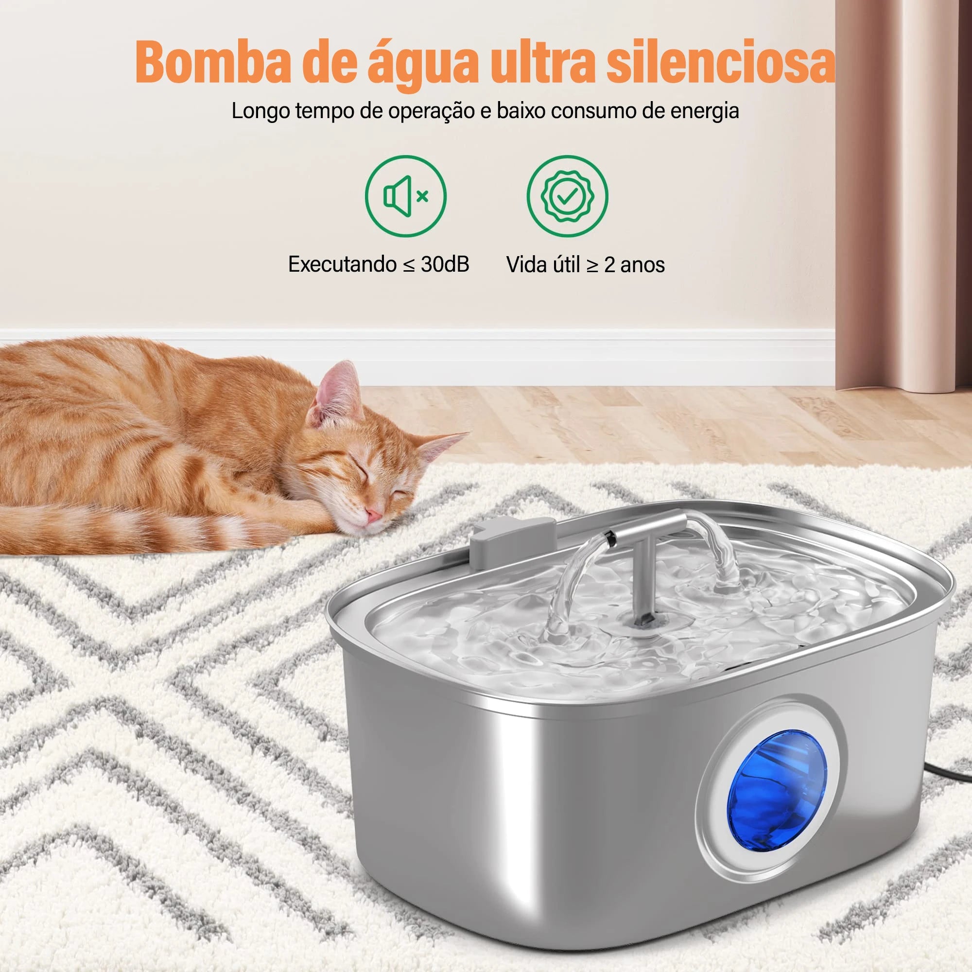 💎 Fonte de Água 3.2L Aço Inoxidável: Bomba Ultra-silenciosa – Hidratação Premium para Vários Pets!