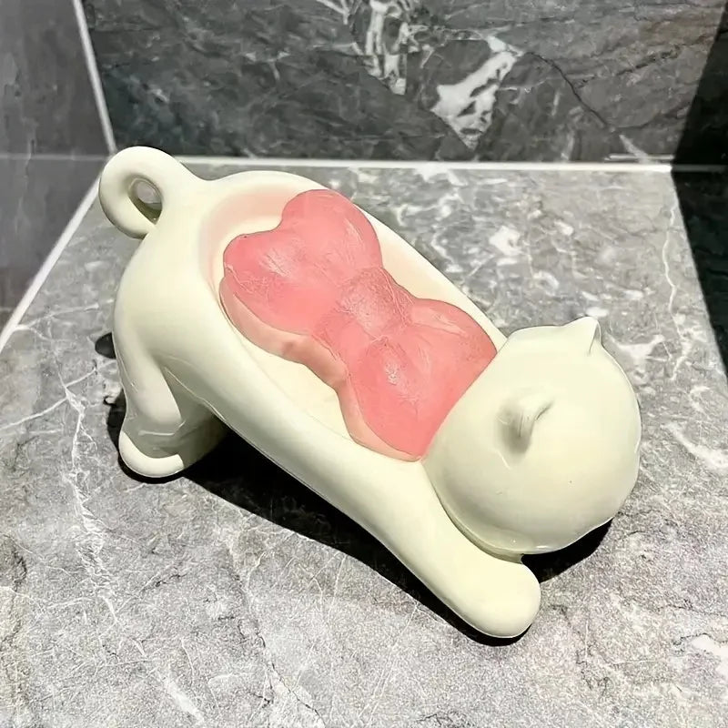 🧼 Saboneteira Gato Cartoon Fofa: Plástico com Drenagem – Decoração e Higiene para o Banheiro!