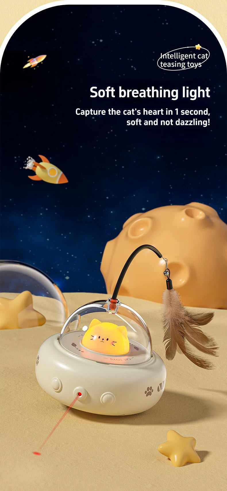 🛸 Brinquedo Smart UFO Elétrico: Varinha Provocadora com Sino e Penas Trocáveis para Gatos!