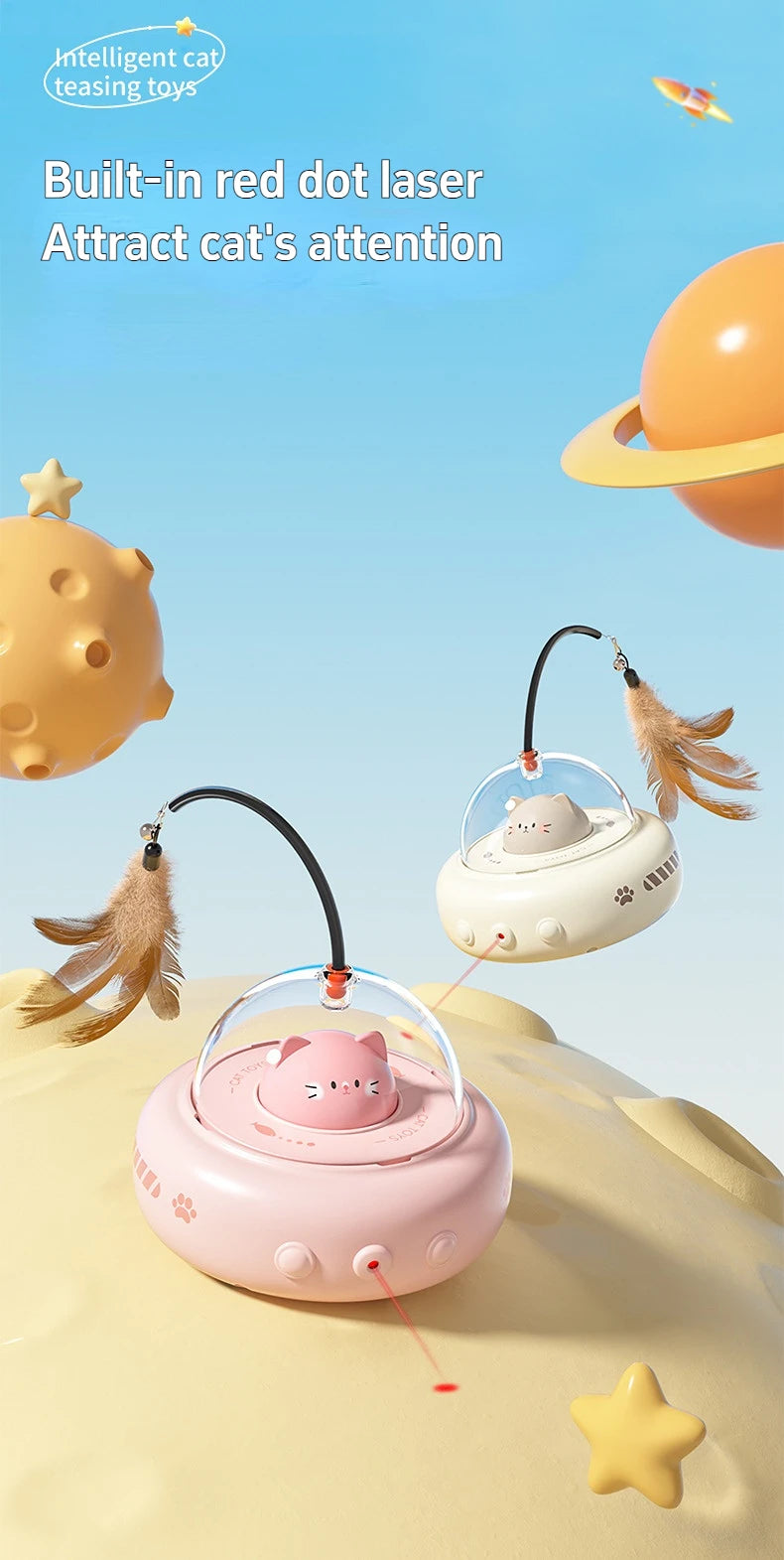 🛸 Brinquedo Smart UFO Elétrico: Varinha Provocadora com Sino e Penas Trocáveis para Gatos!