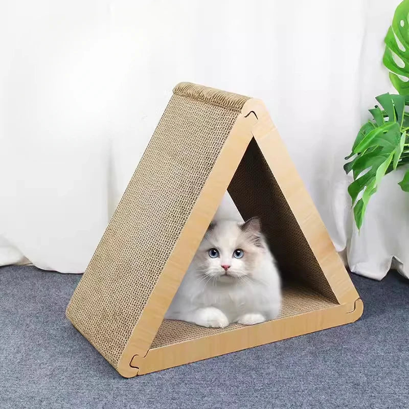 🔺 Arranhador Vertical Triangular Gigante 2 em 1: Cama e Papelão Ondulado Ultra-Resistente!