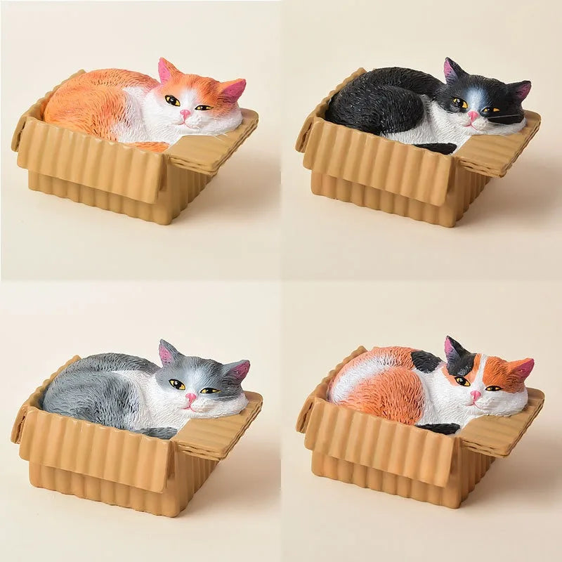 📦 Miniatura Decorativa Realista: Gatinho Aconchegante na Caixa – Toque de Carinho em Resina!