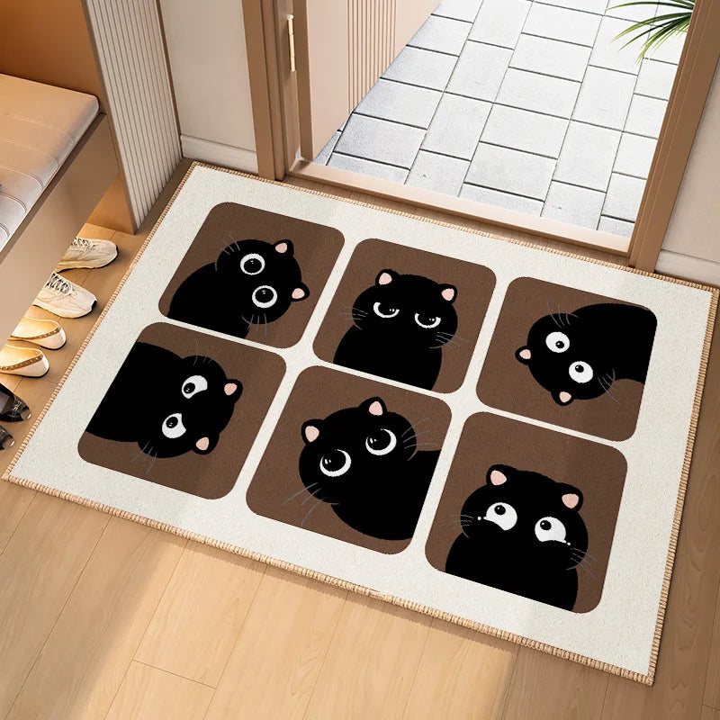 👣 Tapete de Entrada Gato Preto Minimalista: Pegadas de Pata e Base Antiderrapante!