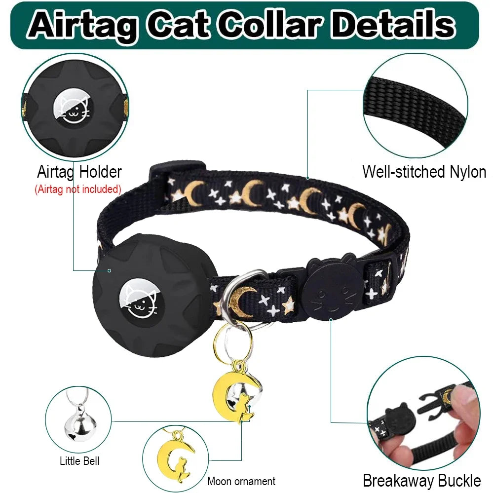 🛰️ Coleira Pet Smart com Suporte AirTag: Charme de Lua e Rastreamento Seguro para Gatos e Cães Pequenos!