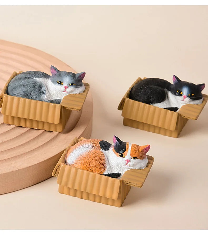 📦 Miniatura Decorativa Realista: Gatinho Aconchegante na Caixa – Toque de Carinho em Resina!