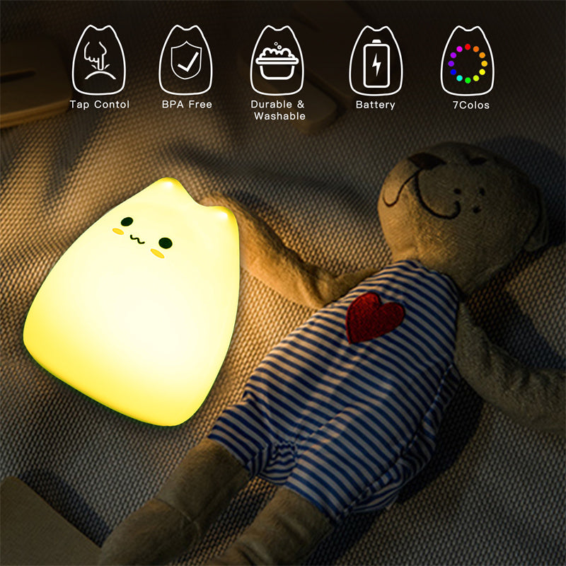 😻 Luminária Noturna Gato Mini: Toque Mágico, 7 Cores e Proteção Ocular – Presente Perfeito para Crianças!