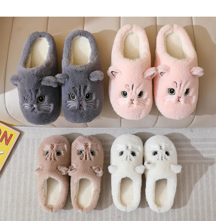 🐾 Pantufas Gato Cartoon Quentinhos: Pelúcia Antiderrapante – Conforto para os pes!