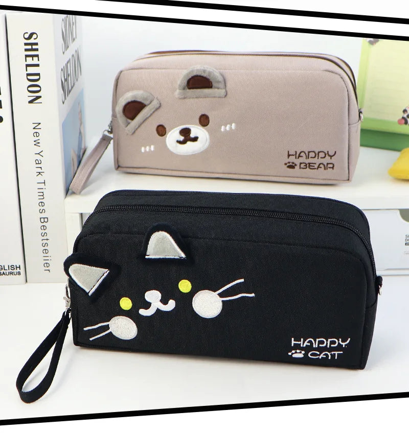 🐾 Estojo Gato Preto e Branco: Grande Capacidade, Portátil e Organização Inteligente!