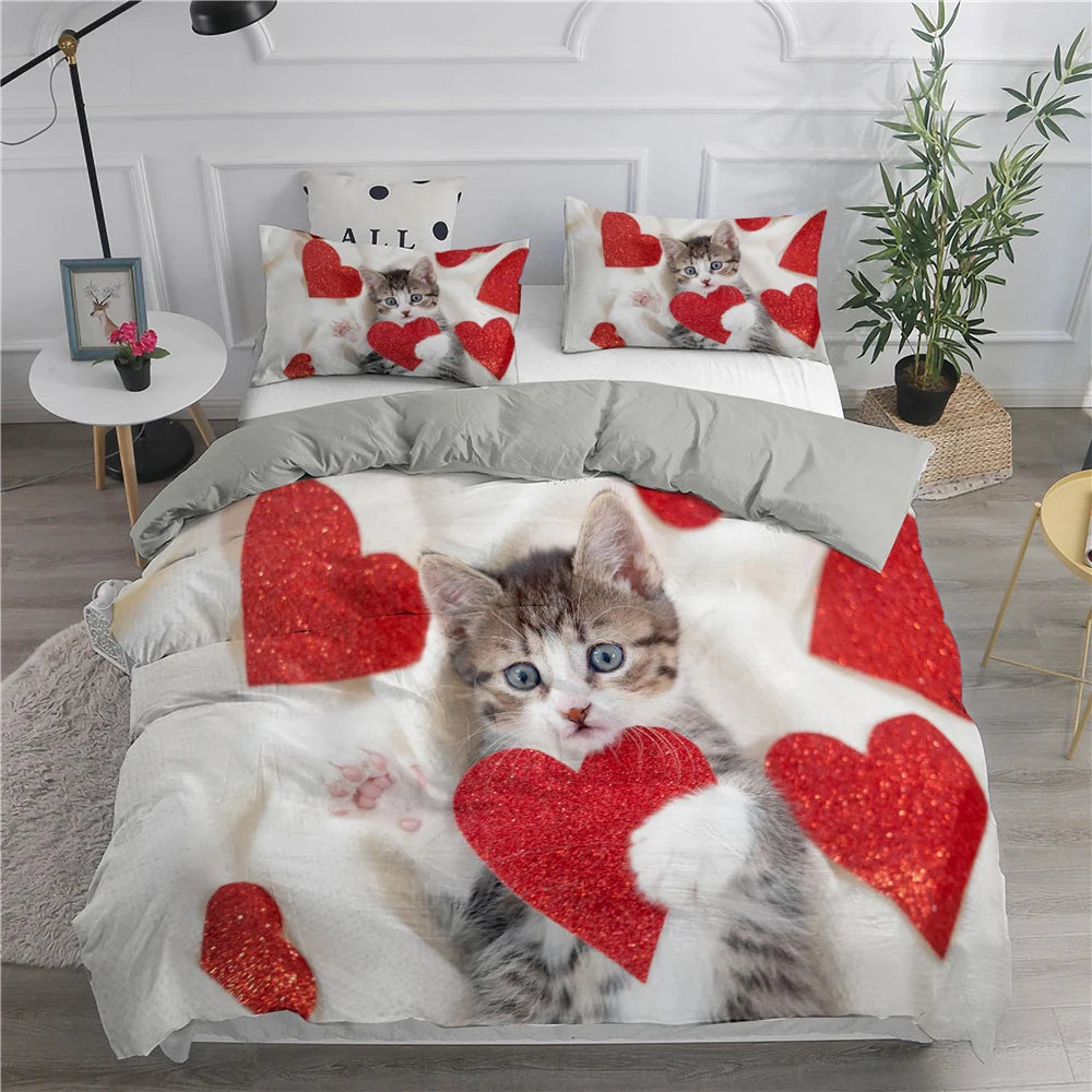 🛌 Conjunto de Cama 3D Gatos Fofos: Aconchego, Arte e a Companhia do Seu Pet na Decoração!
