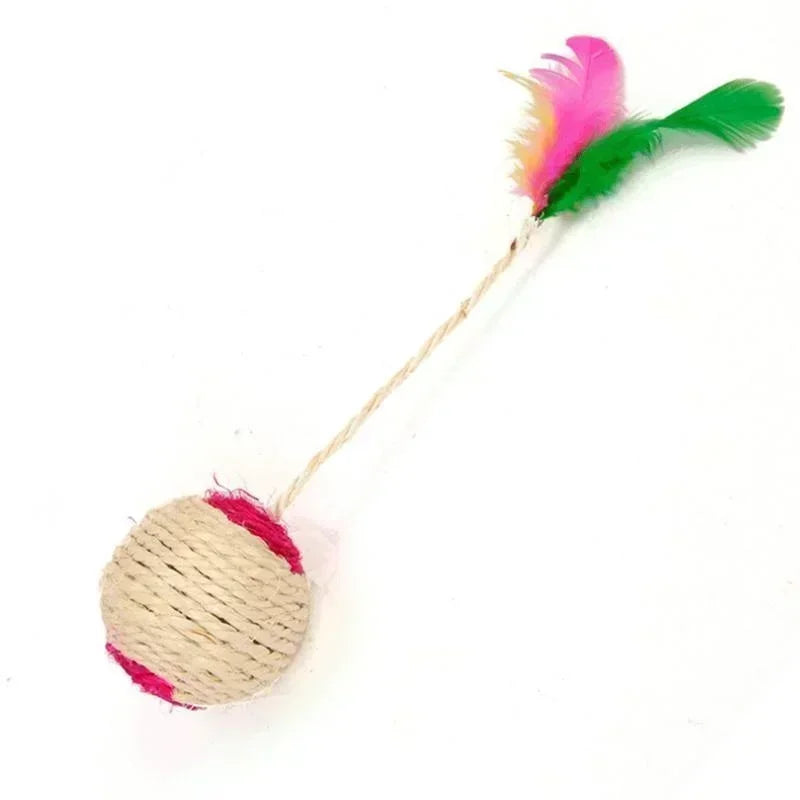 🧶 Brinquedo Gato Bola de Sisal 2 em 1: Arranhador + Pena Interativa para Filhotes!