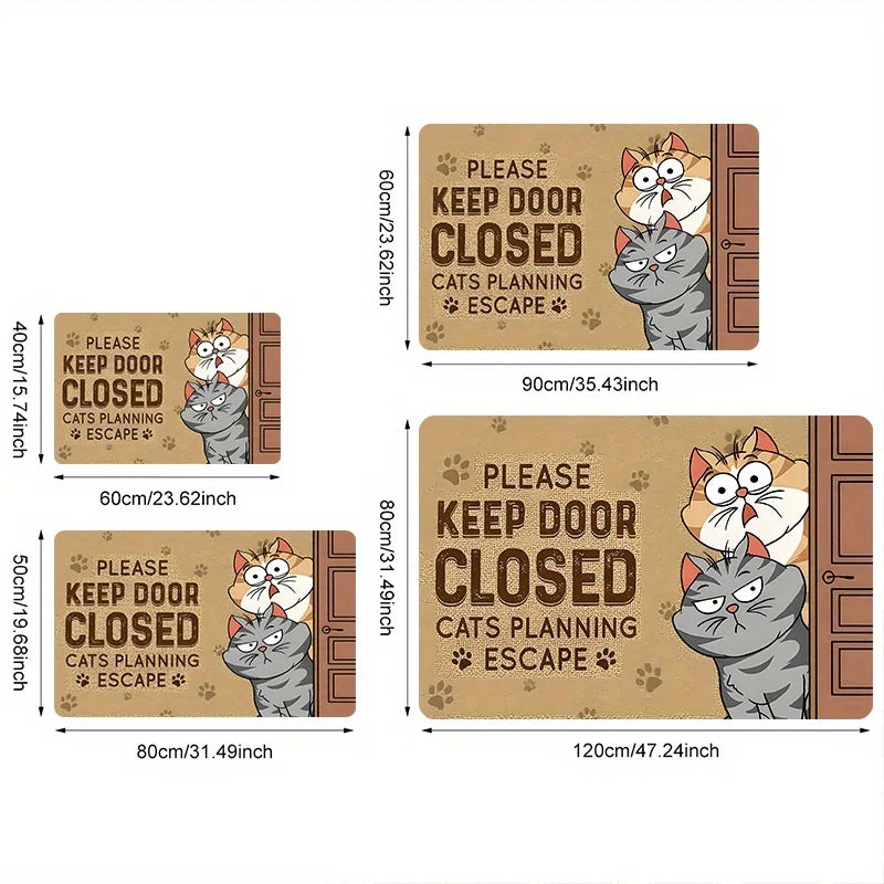 🚪 Capacho Gato em Fuga: "Mantenha a Porta Fechada, Gato Planejando a Fuga" – Antiderrapante e Divertido!