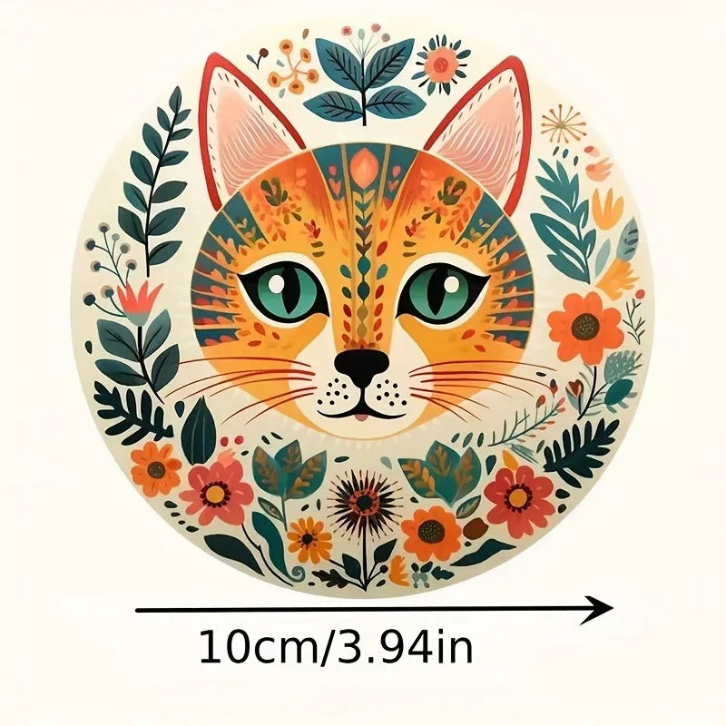 🌸 Conjunto 6 Peças: Porta-Copos de Madeira Tema Gato – Florais Vibrantes e Proteção Térmica!