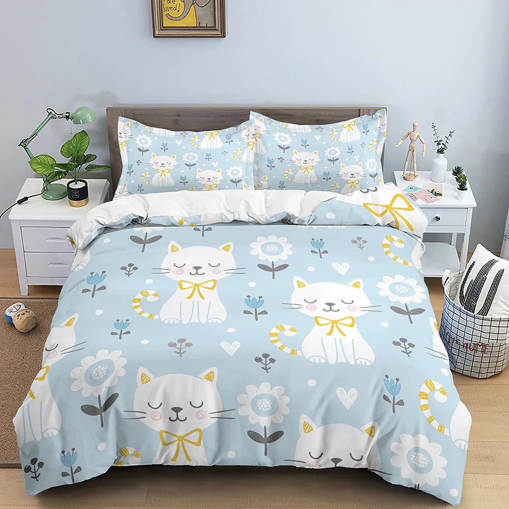 🛌 Conjunto de Cama 3D Gatos Fofos: Aconchego, Arte e a Companhia do Seu Pet na Decoração!