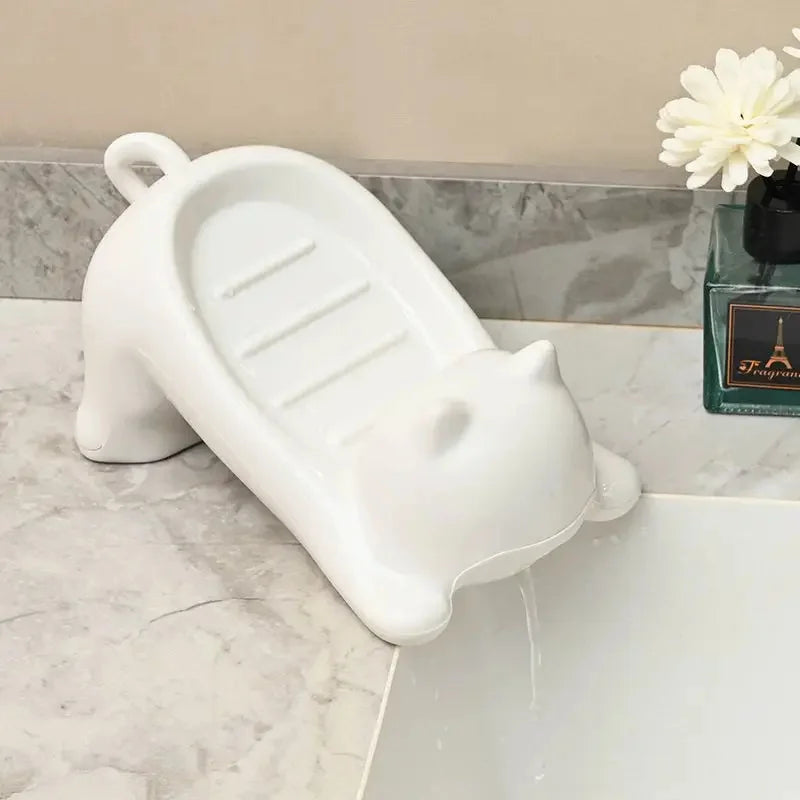 🧼 Saboneteira Gato Cartoon Fofa: Plástico com Drenagem – Decoração e Higiene para o Banheiro!