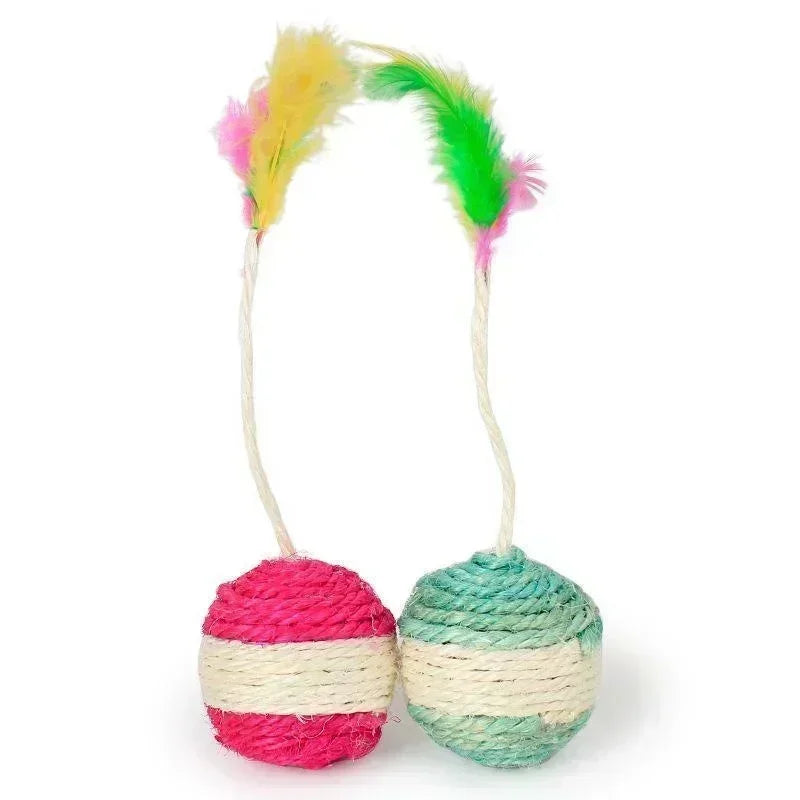 🧶 Brinquedo Gato Bola de Sisal 2 em 1: Arranhador + Pena Interativa para Filhotes!