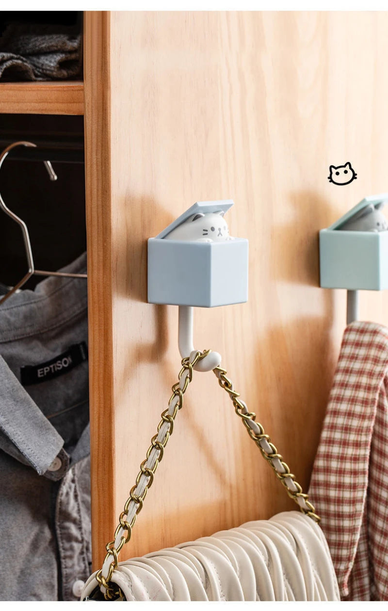 😻 Ganchos Adesivos Gato Cartoon: Decoração Divertida e Organização Fácil para Paredes e Portas!