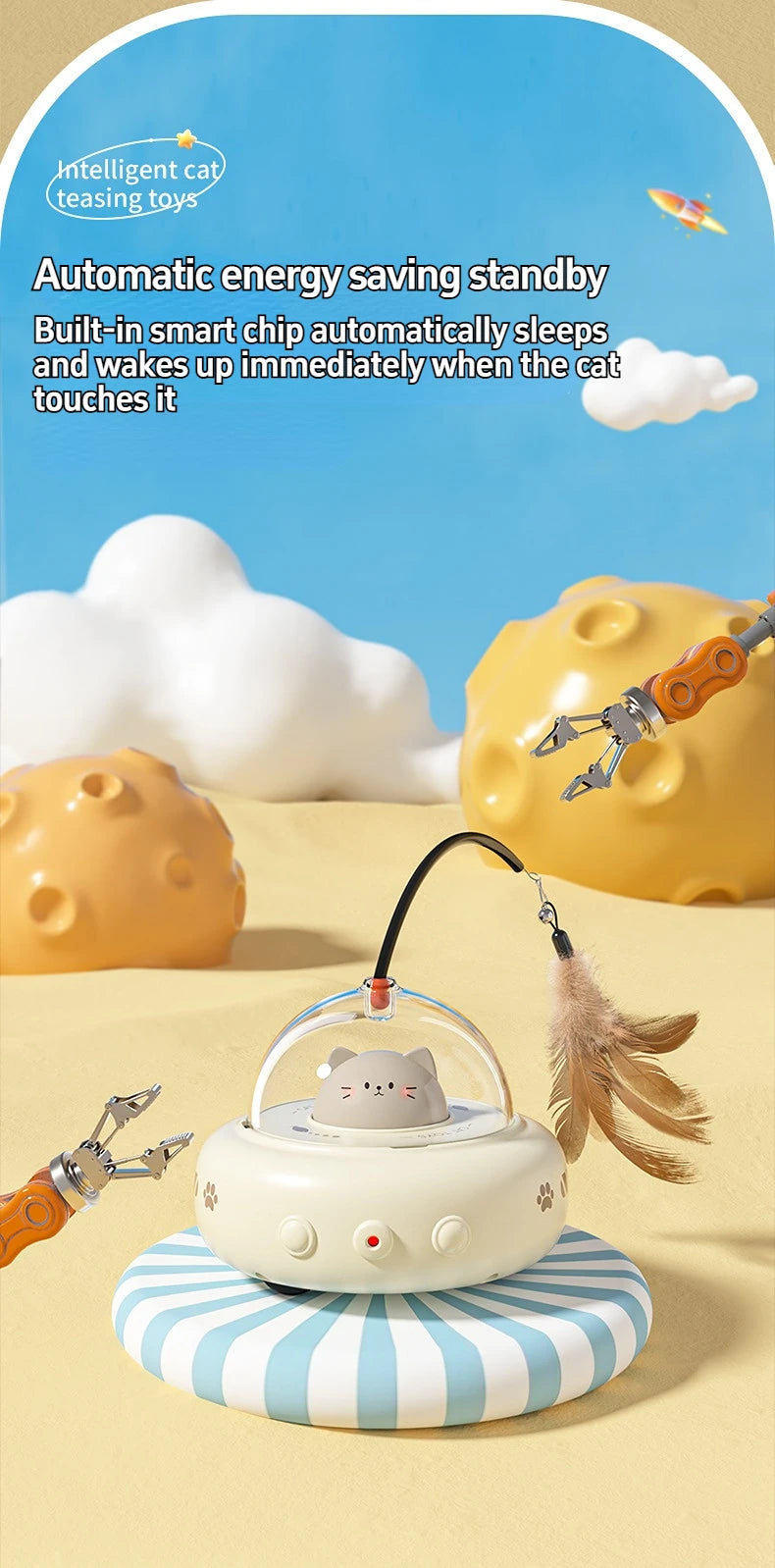 🛸 Brinquedo Smart UFO Elétrico: Varinha Provocadora com Sino e Penas Trocáveis para Gatos!