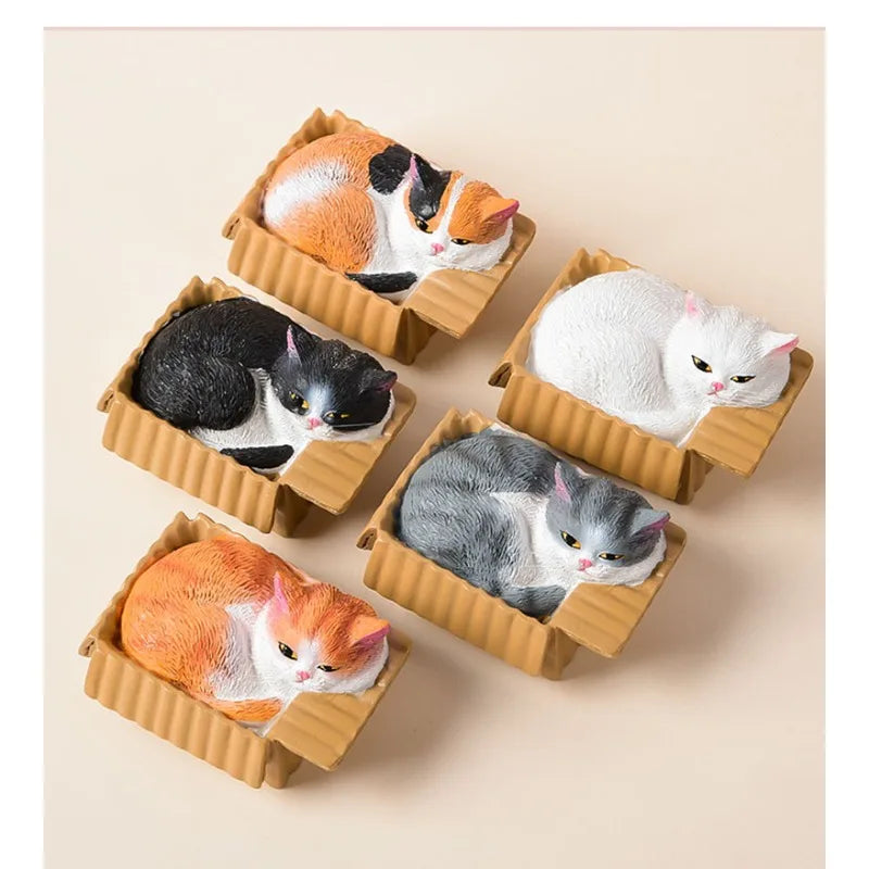 📦 Miniatura Decorativa Realista: Gatinho Aconchegante na Caixa – Toque de Carinho em Resina!