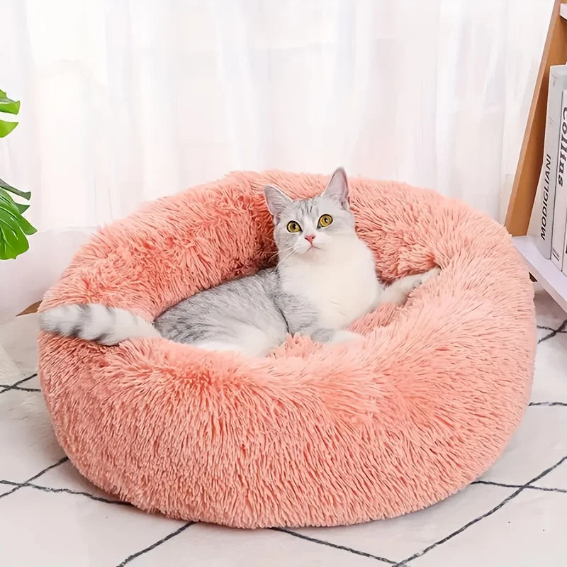 😴 Cama Pet Redonda Luxo: Pelúcia Listrada, Ninho para Sono Profundo – Quentinha e Macia para Cães e Gatos!