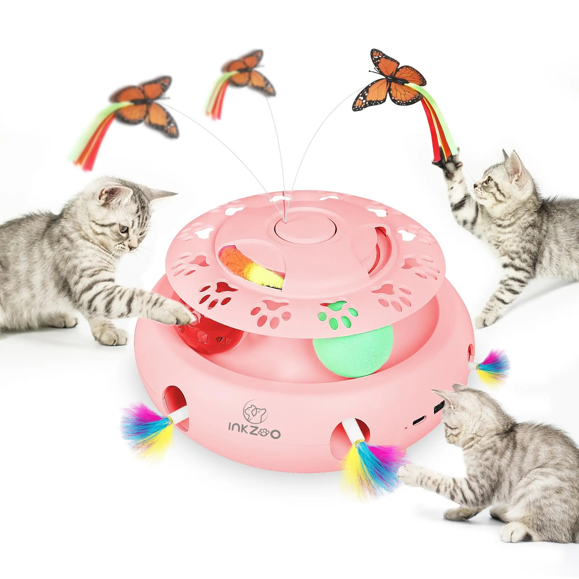 🕹️Bate-Rato Automático, Borboleta e Pista – Centro de Entretenimento USB para Gatos!